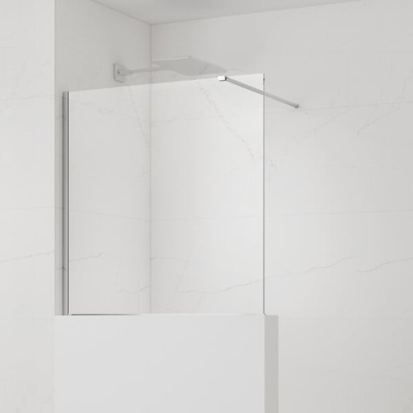 SWISS AQUA TECHNOLOGIES - Swiss Aqua Technologies Pare-muret 120x100cm Paroi en verre Crystal Glass® 8 mm anticalcaire, avec bras et profilés chrome brillant (SATBWIS120PR) - large