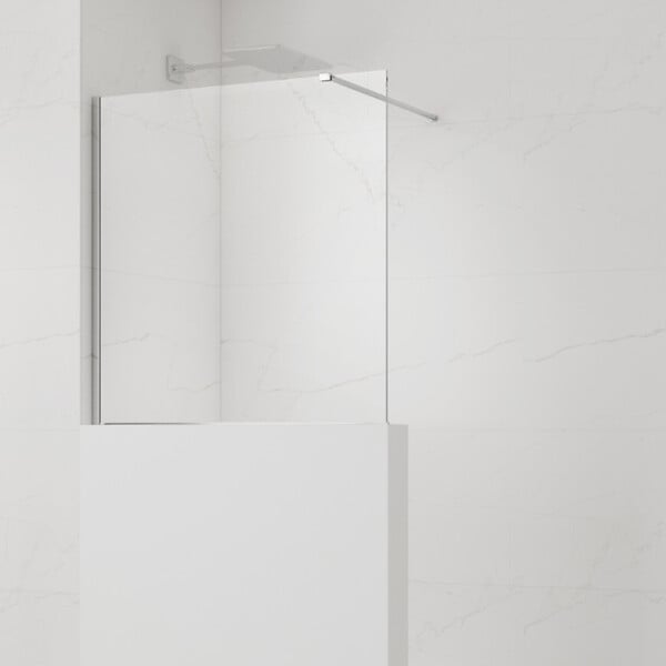 SWISS AQUA TECHNOLOGIES - Swiss Aqua Technologies Pare-muret 100x90 cm Paroi en verre Crystal Glass® 8 mm anticalcaire, avec bras et profilés chrome brillant (SATBWIS90PR) - large