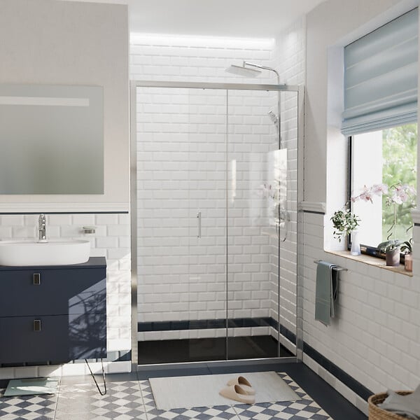 CERAMIA - Ceramia PURA Porte de douche 120x195cm coulissante anticalcaire avec profilés Chrome brillant (CERAHP120C) - large