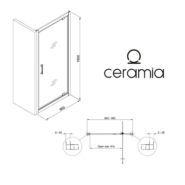 CERAMIA - Ceramia Zenith Porte de douche 90x195cm pivotante anticalcaire avec profilés Noir mat (CERAHZ90B) - large