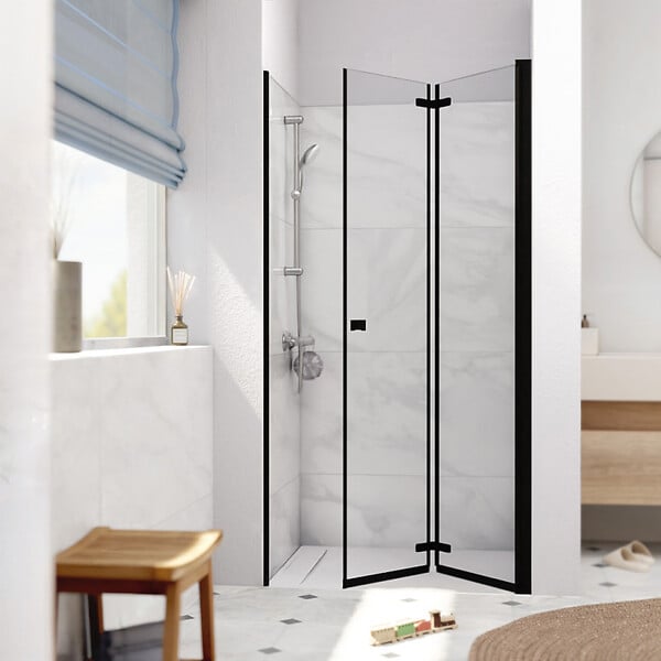 SWISS AQUA TECHNOLOGIES - Swiss Aqua Technologies SK Porte de douche 90x196cm pliante anticalcaire avec profilé noir mat (SATSK90NIKAC) - large
