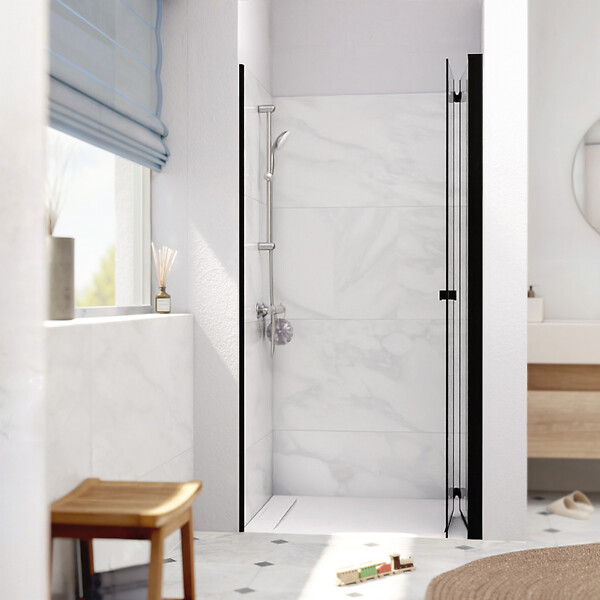 SWISS AQUA TECHNOLOGIES - Swiss Aqua Technologies SK Porte de douche 90x196cm pliante anticalcaire avec profilé noir mat (SATSK90NIKAC) - large