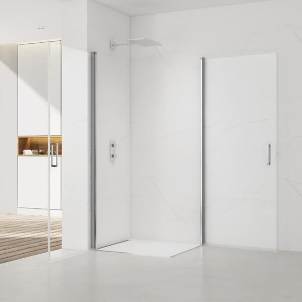 SWISS AQUA TECHNOLOGIES - Swiss Aqua Technologies Set Porte de douche 80x196 cm transparente + Profilé pour paroi de douche + Poignée pour porte de douche (SATFUD80NIKA) - large