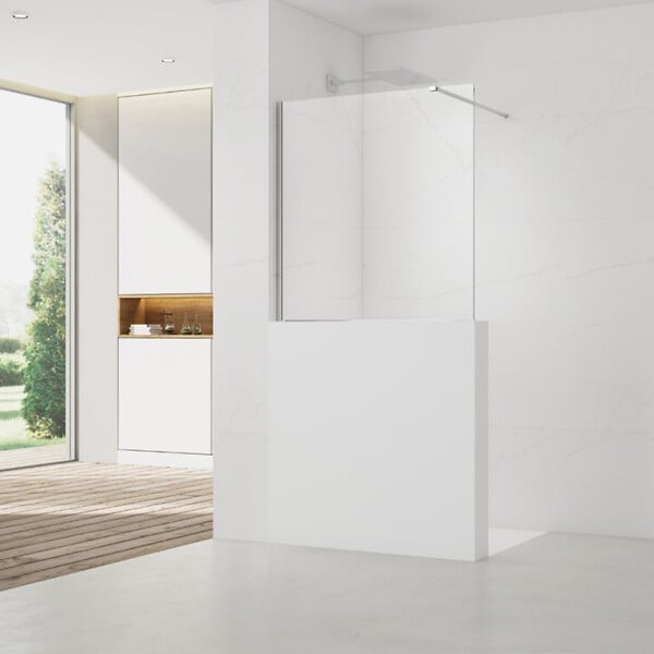 SWISS AQUA TECHNOLOGIES - Swiss Aqua Technologies Pare-muret 100x100cm Paroi en verre Crystal Glass® 8 mm anticalcaire, avec bras et profilés chrome brillant (SATBWIS100PR) - large