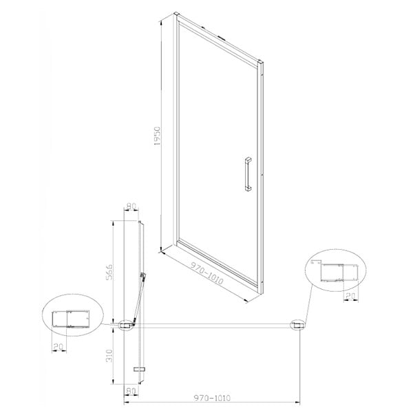 SWISS AQUA TECHNOLOGIES - Swiss Aqua Technologies TEX-C ensemble porte compact/paroi 100x100cm anticalcaire avec profilés noir mat (SATTEXC100S100C) - large