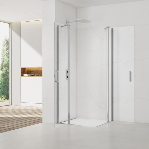 SWISS AQUA TECHNOLOGIES - Swiss Aqua Technologies Fusion Portes de douche acces en angle pivotantes 80x80cm anticalcaire avec profilés chrome brillant (SATFUDP8080-SET) - large