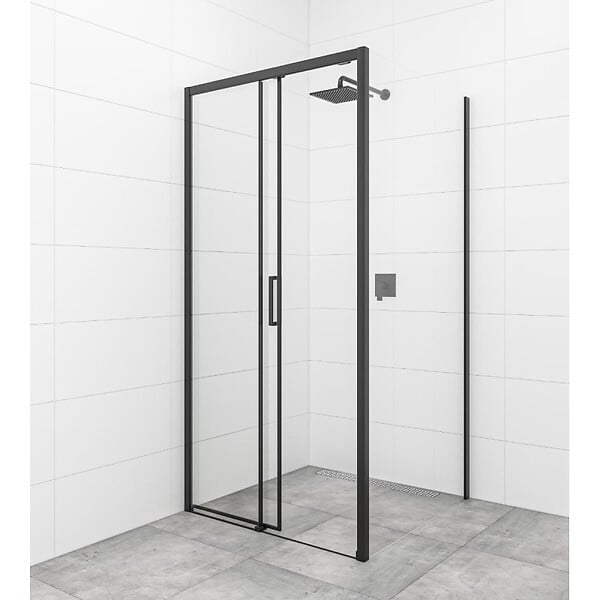SWISS AQUA TECHNOLOGIES - Swiss Aqua Technologies TEX BB ensemble porte coulissante/paroi 100x80cm anticalcaire avec profilés noir mat (SIKOTEXDBB100S80C) - large