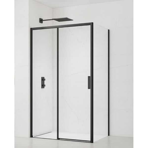 SWISS AQUA TECHNOLOGIES - Swiss Aqua Technologies TEX BB ensemble porte coulissante/paroi 100x100cm anticalcaire avec profilés noir mat (SIKOTEXDBB100S100C) - large