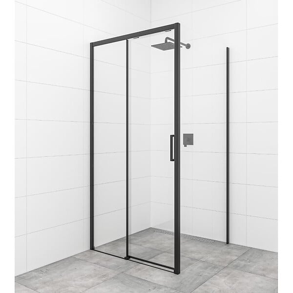 SWISS AQUA TECHNOLOGIES - Swiss Aqua Technologies TEX BB ensemble porte coulissante/paroi 100x100cm anticalcaire avec profilés noir mat (SIKOTEXDBB100S100C) - large