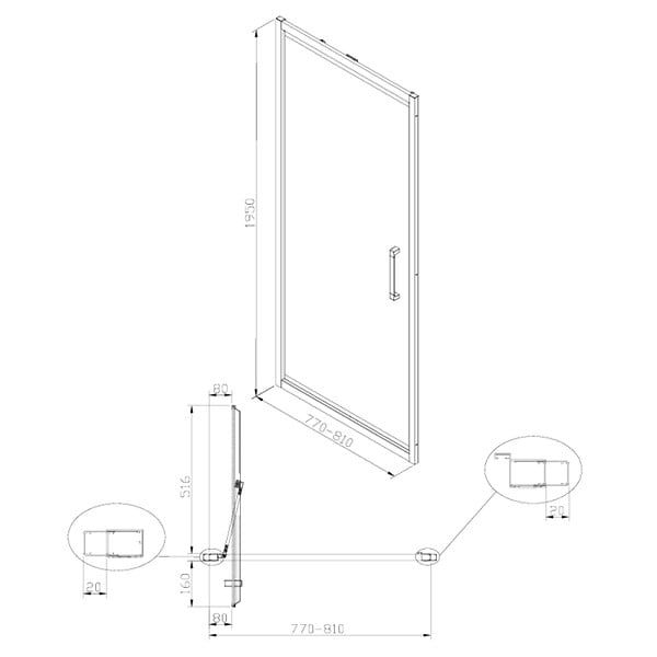 SWISS AQUA TECHNOLOGIES - Swiss Aqua Technologies TEX-C ensemble porte compact/paroi 80x90cm anticalcaire avec profilés chrome brillant (SATTEXC80S90) - large