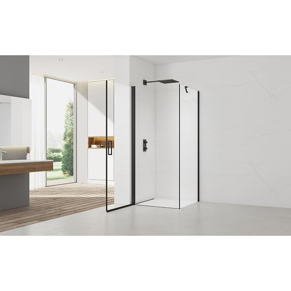 SWISS AQUA TECHNOLOGIES - Swiss Aqua Technologies Fusion ensemble porte pivotante /paroi 100x80cm anticalcaire avec profilés noir mat (SATFUD100S80C) - large