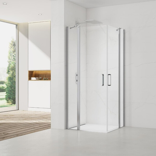 SWISS AQUA TECHNOLOGIES - Swiss Aqua Technologies Fusion Portes de douche acces en angle pivotantes 90x80cm anticalcaire avec profilés chrome brillant (SATFUDP9080-SET) - large