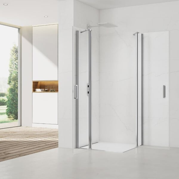 SWISS AQUA TECHNOLOGIES - Swiss Aqua Technologies Fusion Portes de douche acces en angle pivotantes 90x80cm anticalcaire avec profilés chrome brillant (SATFUDP9080-SET) - large