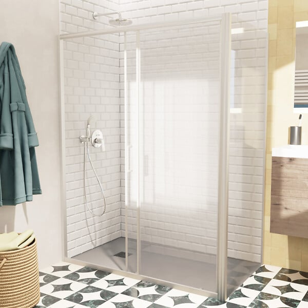 SWISS AQUA TECHNOLOGIES - Swiss Aqua Technologies TEX BB ensemble porte coulissante/paroi 140x80cm anticalcaire avec profilés chrome brillant (TEXDBB140S80-SET) - large