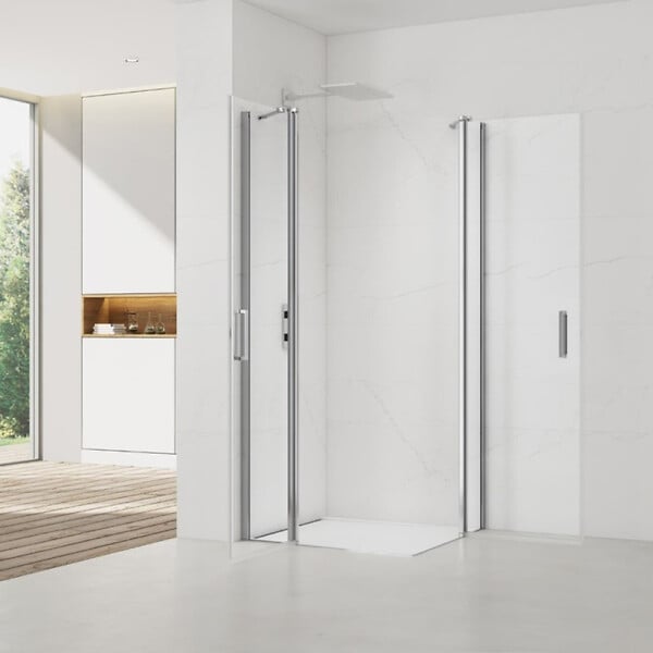 SWISS AQUA TECHNOLOGIES - Swiss Aqua Technologies Fusion Portes de douche acces en angle pivotantes 100x90cm anticalcaire avec profilés chrome brillant (SATFUDP10090-SET) - large