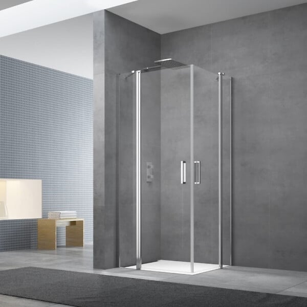 SWISS AQUA TECHNOLOGIES - Swiss Aqua Technologies Fusion Portes de douche acces en angle pivotantes 90x80cm anticalcaire avec profilés chrome brillant (SATFUD9080-SET) - large