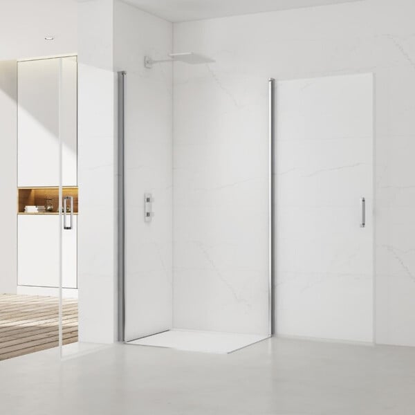 SWISS AQUA TECHNOLOGIES - Swiss Aqua Technologies Fusion Portes de douche acces en angle pivotantes 90x80cm anticalcaire avec profilés chrome brillant (SATFUD9080-SET) - large