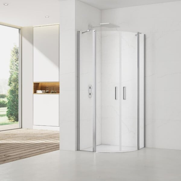 SWISS AQUA TECHNOLOGIES - Swiss Aqua Technologies Set Porte de douche 90x195 cm transparente + 2x Poignée pour porte de douche, chrome (SATFUSP90CRT-SET) - large