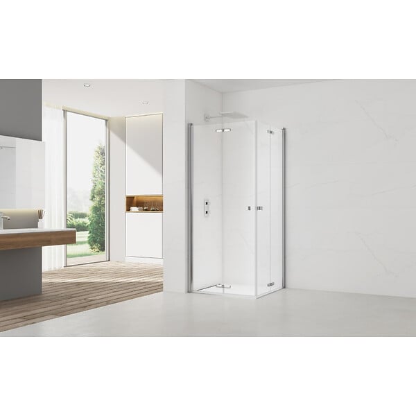 SWISS AQUA TECHNOLOGIES - Swiss Aqua Technologies SAT SK  Porte de douche acces en angle pliantes 80x90cm anticalcaire avec profilés chrome brillant (SATSK8090) - large
