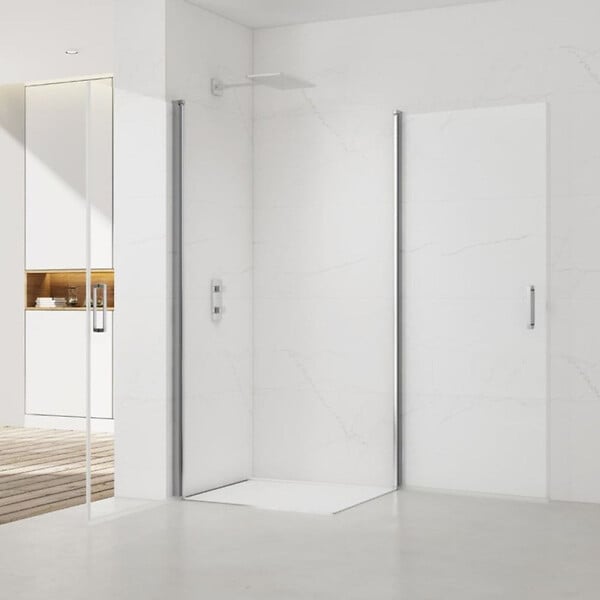 SWISS AQUA TECHNOLOGIES - Fusion ensemble porte pivotante /paroi 100x100cm anticalcaire avec profilés chrome brillant (SATFUD100S100-SET) - large