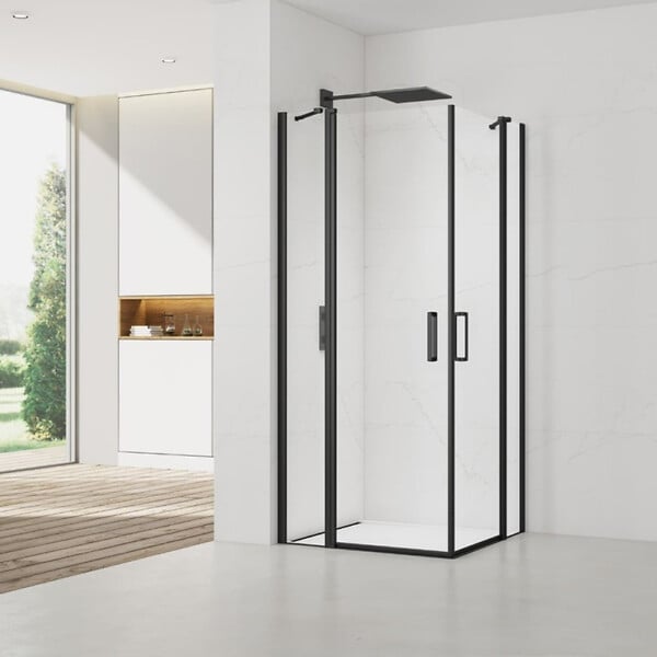SWISS AQUA TECHNOLOGIES - Swiss Aqua Technologies Fusion Portes de douche acces en angle pivotantes 100x90cm anticalcaire avec profilés noir mat (SATFUDP10090C-SET) - large