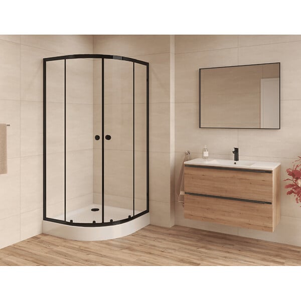 SWISS AQUA TECHNOLOGIES - Swiss Aqua Technologies SAT PROJECT Douche quart de cercle 90x90cm coulissante avec profilé noir mat (SATPROMUS90CT) - large