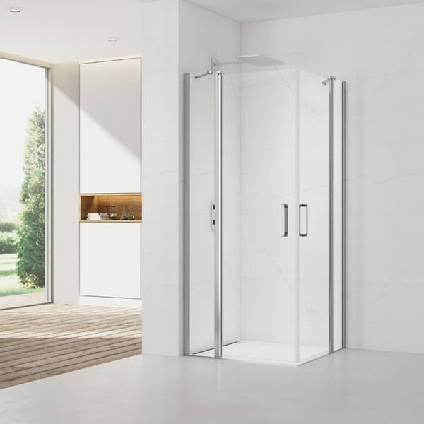 SWISS AQUA TECHNOLOGIES - Swiss Aqua Technologies Fusion Portes de douche acces en angle pivotantes 100x80cm anticalcaire avec profilés chrome brillant (SATFUDP10080-SET) - large