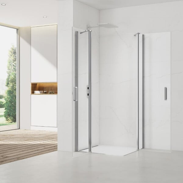 SWISS AQUA TECHNOLOGIES - Swiss Aqua Technologies Fusion Portes de douche acces en angle pivotantes 100x80cm anticalcaire avec profilés chrome brillant (SATFUDP10080-SET) - large
