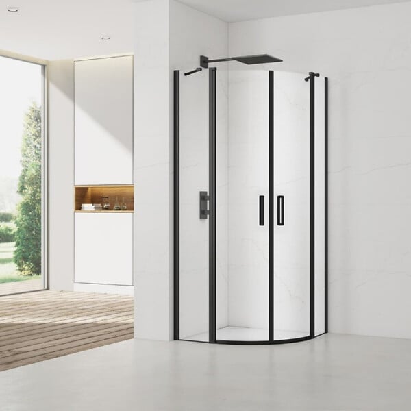 SWISS AQUA TECHNOLOGIES - Swiss Aqua Technologies Set Porte de douche 90x195 cm transparente noir + 2x Poignée pour porte de douche, Noir (SATFUSP90CT-SET) - large