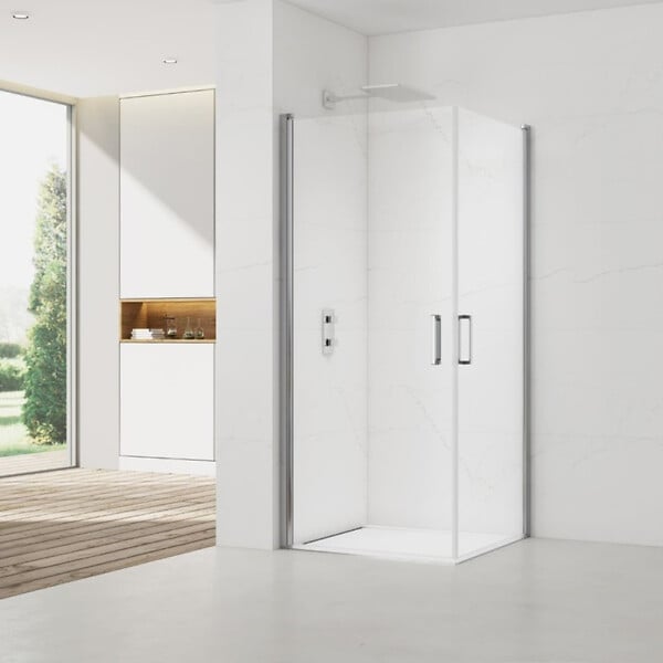 SWISS AQUA TECHNOLOGIES - Swiss Aqua Technologies Fusion Portes de douche acces en angle pivotantes 100x80cm anticalcaire avec profilés chrome brillant (SATFUD10080-SET) - large