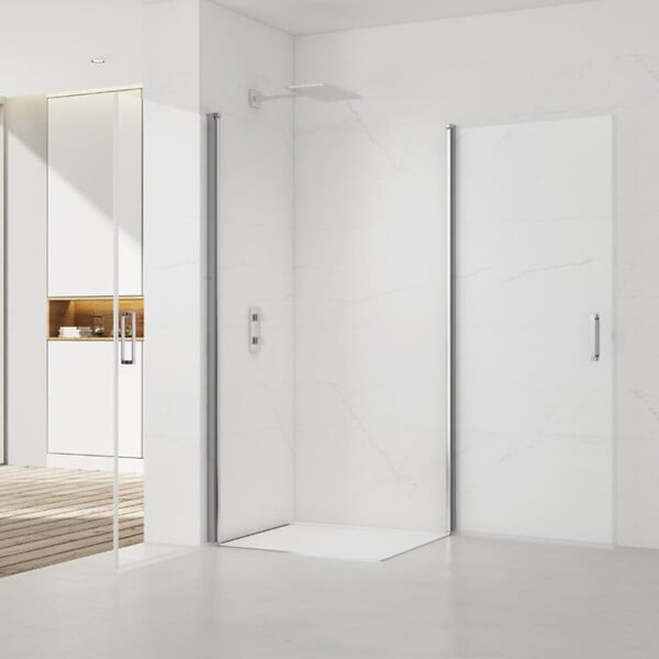 SWISS AQUA TECHNOLOGIES - Swiss Aqua Technologies Fusion Portes de douche acces en angle pivotantes 100x80cm anticalcaire avec profilés chrome brillant (SATFUD10080-SET) - large