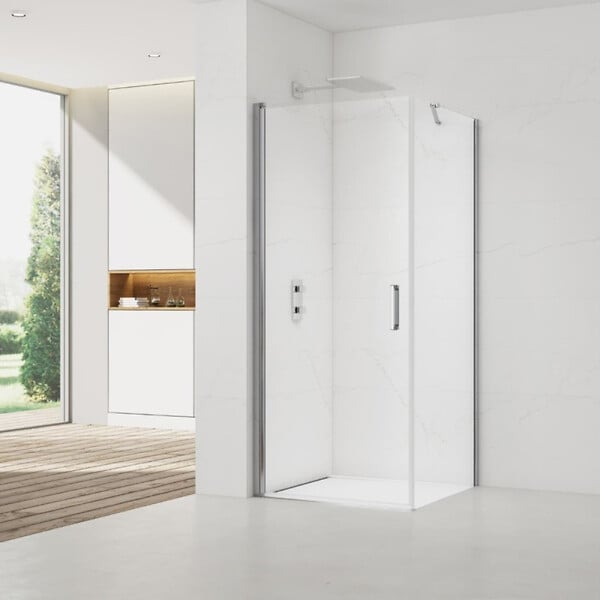 SWISS AQUA TECHNOLOGIES - Swiss Aqua Technologies Fusion ensemble porte pivotante /paroi 80x80cm anticalcaire avec profilés chrome brillant (SATFUD80S80-SET) - large