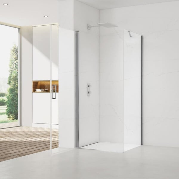 SWISS AQUA TECHNOLOGIES - Swiss Aqua Technologies Fusion ensemble porte pivotante /paroi 80x80cm anticalcaire avec profilés chrome brillant (SATFUD80S80-SET) - large