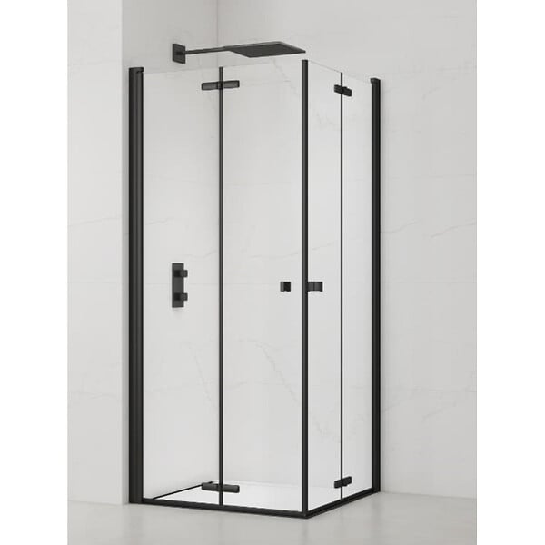 SWISS AQUA TECHNOLOGIES - Swiss Aqua Technologies SAT SK  Porte de douche acces en angle pliantes 100x100cm  anticalcaire avec profilés noir mat (SATSK100100C) - large