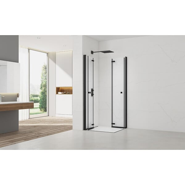 SWISS AQUA TECHNOLOGIES - Swiss Aqua Technologies SAT SK  Porte de douche acces en angle pliantes 100x100cm  anticalcaire avec profilés noir mat (SATSK100100C) - large
