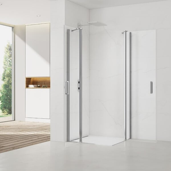 SWISS AQUA TECHNOLOGIES - Swiss Aqua Technologies Fusion Portes de douche acces en angle pivotantes 100x100cm anticalcaire avec profilés chrome brillant (SATFUDP100100-SET) - large