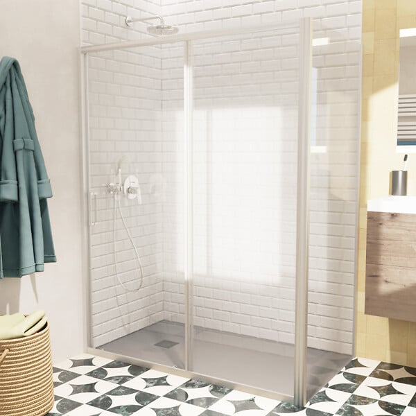SWISS AQUA TECHNOLOGIES - Swiss Aqua Technologies TEX BB ensemble porte coulissante/paroi 140x90cm anticalcaire avec profilés chrome brillant (TEXDBB140S90-SET) - large