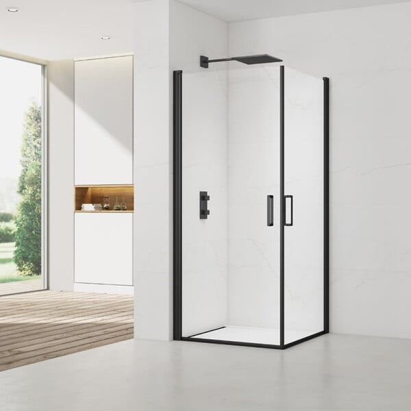 SWISS AQUA TECHNOLOGIES - Swiss Aqua Technologies Fusion Portes de douche acces en angle pivotantes 100x80cm anticalcaire avec profilés noir mat (SATFUD10080C-SET) - large
