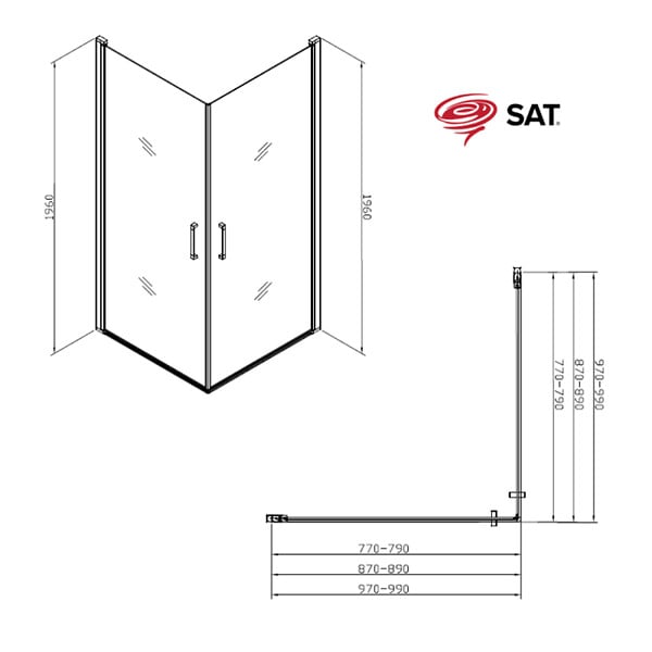 SWISS AQUA TECHNOLOGIES - Swiss Aqua Technologies Fusion Portes de douche acces en angle pivotantes 100x80cm anticalcaire avec profilés noir mat (SATFUD10080C-SET) - large