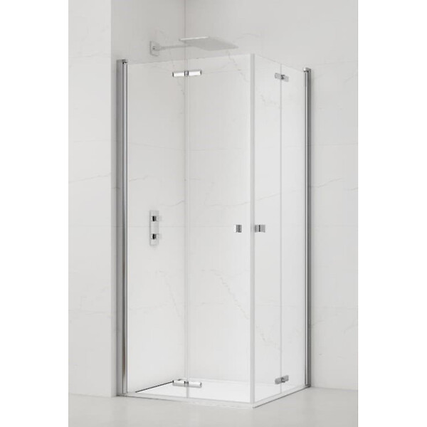 SWISS AQUA TECHNOLOGIES - Swiss Aqua Technologies SAT SK  Porte de douche acces en angle pliantes 100x100cm  anticalcaire avec profilés chrome brillant (SATSK100100) - large