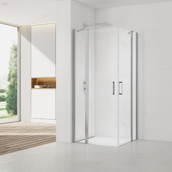 SWISS AQUA TECHNOLOGIES - Swiss Aqua Technologies Fusion Portes de douche acces en angle pivotantes 90x90cm anticalcaire avec profilés chrome brillant (SATFUDP9090-SET) - large