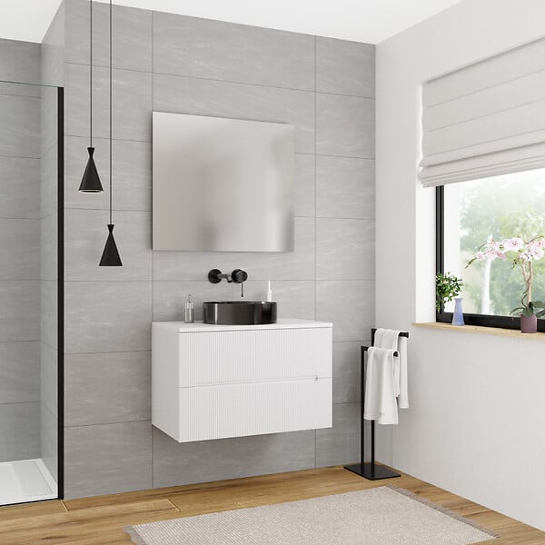 CERAMIA - Ceramia 80cm, meuble de salle de bain assemblé, certifié FSC, blanc cassé (CERAMIA-5OW80) - large