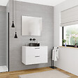 CERAMIA - Ceramia Set complet 80 cm : plan vasque blanc mat + meuble assemblé certifié FSC, blanc cassé (CERAMIA-4OW80-S) - vignette