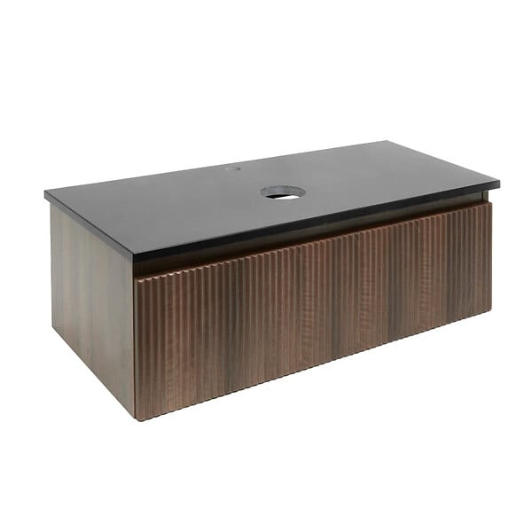 SWISS AQUA TECHNOLOGIES - Swiss Aqua Technologies Meuble de salle de bain avec comptoir en pierre artificielle SAT Evolution 98x30x44,8 cm noyer mat (SATEVO100NATK) - large