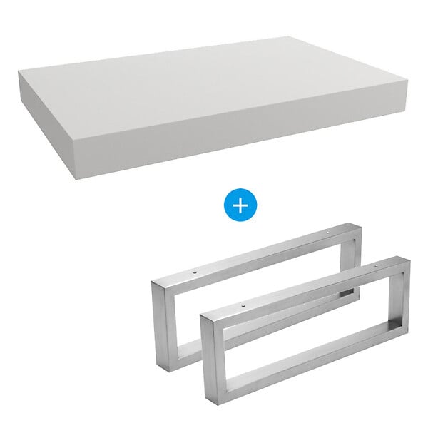 EGGER - Egger Set Naturel plan vasque 80x8x50 cm + 2 fixations porte serviette 45 cm, blanc mat (DO8050BM-FIX3) - large