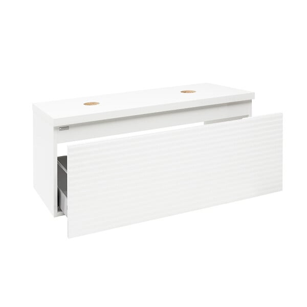 NATUREL - Naturel Meuble sous lavabo strié pour salle de bain Naturel Savona 118x43x44,8 cm blanc brillant (SAVONA120BID) - large