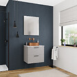 CERAMIA - Ceramia Set complet 60 cm : plan vasque blanc mat + meuble assemblé certifié FSC, gris perle (CERAMIA-4LG60-S) - vignette