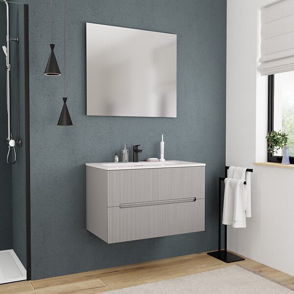 CERAMIA - Ceramia 80cm, meuble de salle de bain assemblé, certifié FSC, gris perle (CERAMIA-5LG80) - large