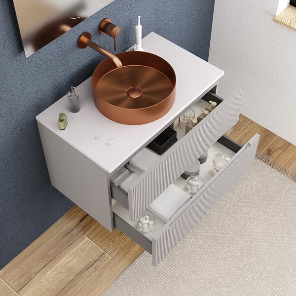 CERAMIA - Ceramia 80cm, meuble de salle de bain assemblé, certifié FSC, gris perle (CERAMIA-5LG80) - large
