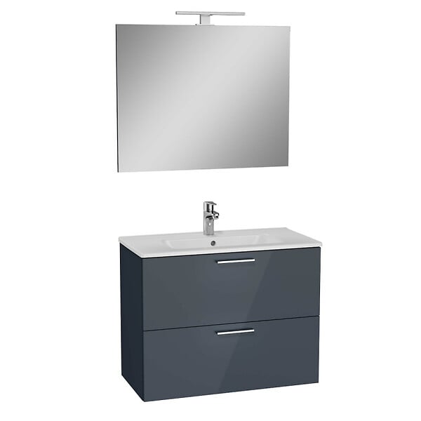 VITRA - Vitra  Mia ensemble avec meuble préassemblé 79x61x39,5 cm + miroir + lavabo + éclairage LED, anthracite brillant (MIASET80A) - large